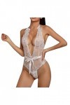 liaddkv Lingerie sexy avec col en V profond et tailles au choix de coutures en dentelle chaînes Lingerie pour vous, Blanc., L