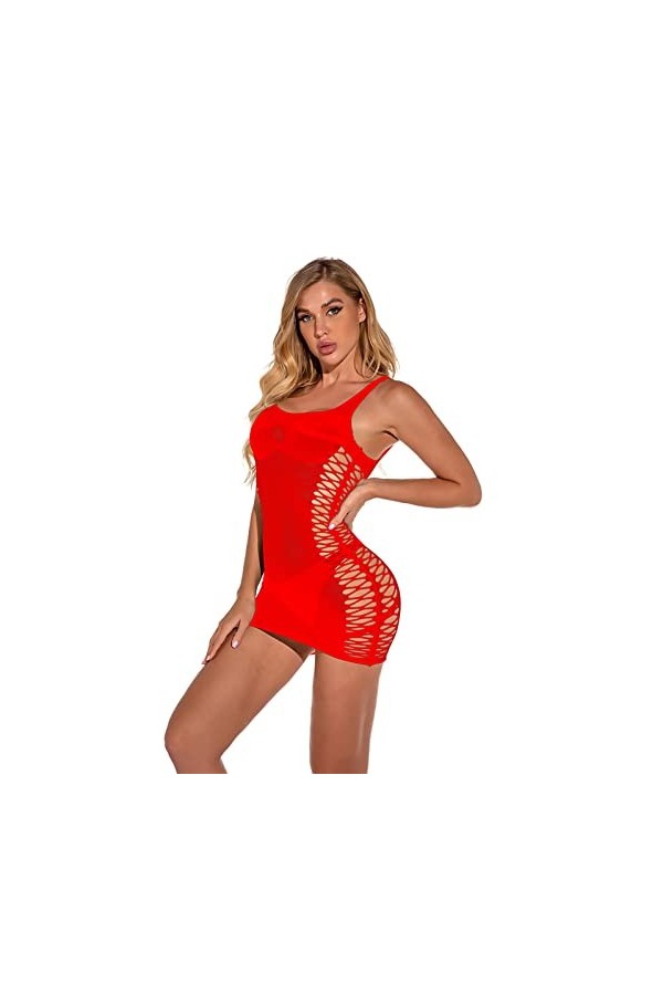Pyjama Transparent Femme sous-Vêtements Mesh Bodystockings Robe Sexy Pyjama sous-Vêtements Lingerie Latex Ouvert Red, One Si