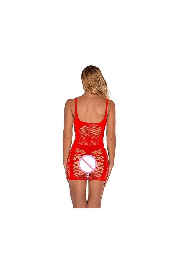 Pyjama Transparent Femme sous-Vêtements Mesh Bodystockings Robe Sexy Pyjama sous-Vêtements Lingerie Latex Ouvert Red, One Si