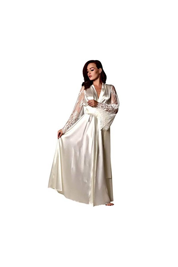 FGUUTYM Sexy Sexy Femmes Dentelle Satin Sous-Vêtements Soie Robe de Nuit Sexy Robe Femme Robe en Maille, Blanc., XXL