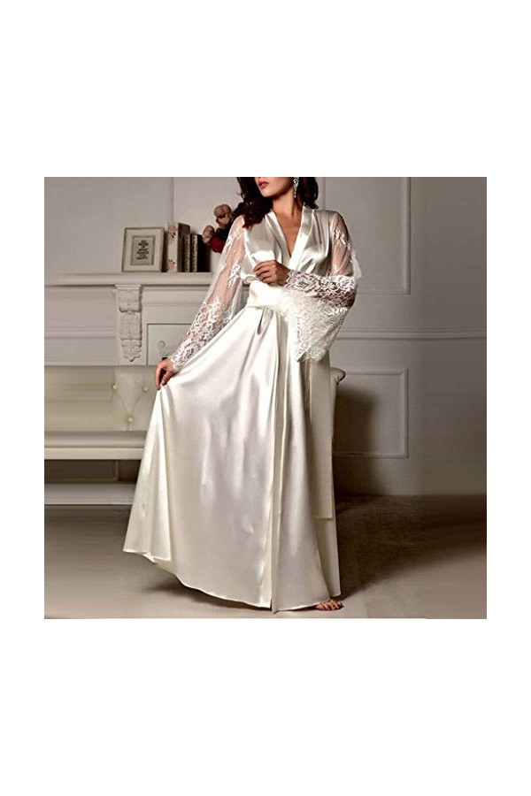FGUUTYM Sexy Sexy Femmes Dentelle Satin Sous-Vêtements Soie Robe de Nuit Sexy Robe Femme Robe en Maille, Blanc., XXL