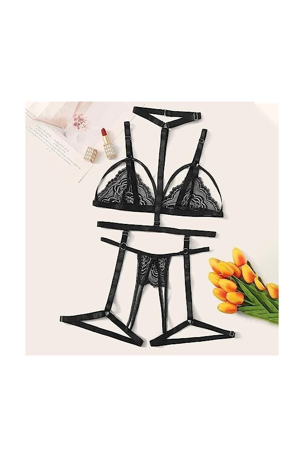 Lingerie Thong avec dentelle pour femmes Sous-vêtements en coton Sous-vêtements pour femmes Robe de charme Lingerie Lingerie