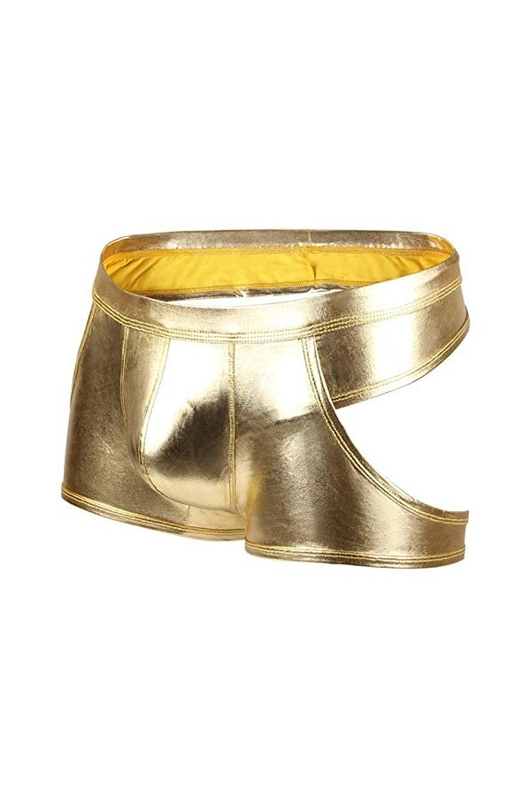 BIISDOST Hommes Sexy String Faux Cuir Lingerie Slips sous-vêtements Boxer Shorts Slips String Ensemble Satin Gold, XL 
