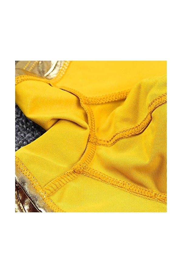 BIISDOST Hommes Sexy String Faux Cuir Lingerie Slips sous-vêtements Boxer Shorts Slips String Ensemble Satin Gold, XL 