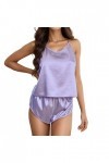 Ensemble de pyjama sexy en satin et soie pour femme, lilas, XL