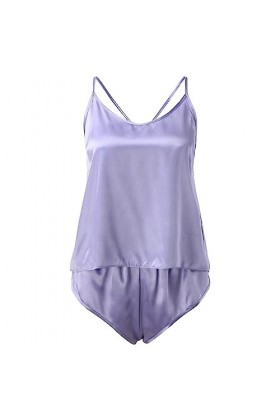 Ensemble de pyjama sexy en satin et soie pour femme, lilas, XL