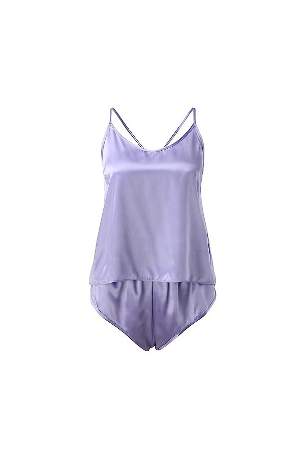 Ensemble de pyjama sexy en satin et soie pour femme, lilas, XL