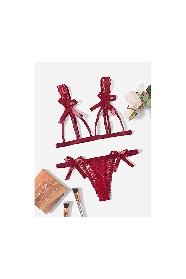 QWUVEDS Pantalons Steel Sous-vêtements Sexy Dentelle Pyjama Slip Femme Sexy, Bordeaux, L