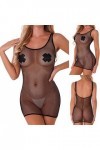 WhOpro Lingerie pour homme - Body en maille - Dos nu - Dentelle - Sheer Teddy - Chemise de nuit - Lingerie - Filet de pêche -