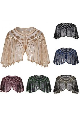 KBOPLEMQ Foulard rétro années 1920 pour femme - Pour banquet, scène, fête - Accessoires pour femme - Étole à paillettes - Pou