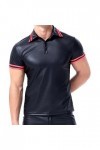 Veste pour homme aspect vernis T-shirt slim fit latex brillant haut sexy en cuir verni avec col montant hippie disco fête clu