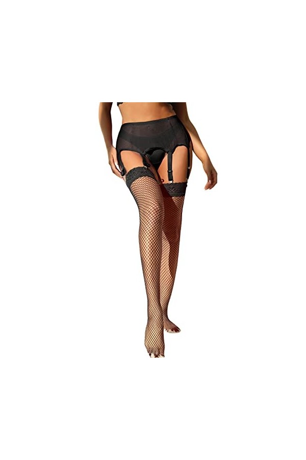 ohyeahlady Ensemble Porte Jarretelle et Bas Résille Porte Jarretelles Réglable Jarretelle Haute Guêpière Grande Taille avec S