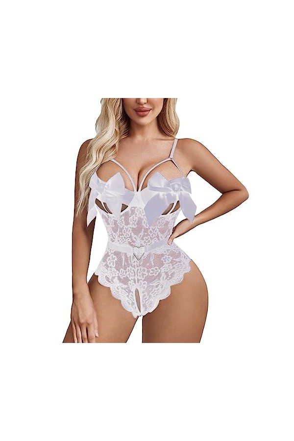 Lingerie sexy pour femme - Soutien-gorge - Lingerie amusante en dentelle - Dos nu - Coupe moulante - Sans détachement - Body 