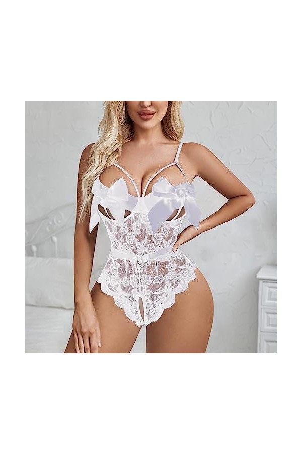 Lingerie sexy pour femme - Soutien-gorge - Lingerie amusante en dentelle - Dos nu - Coupe moulante - Sans détachement - Body 
