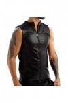 Veste pour homme aspect vernis T-shirt slim fit latex brillant haut sexy en cuir verni avec col montant hippie disco fête clu