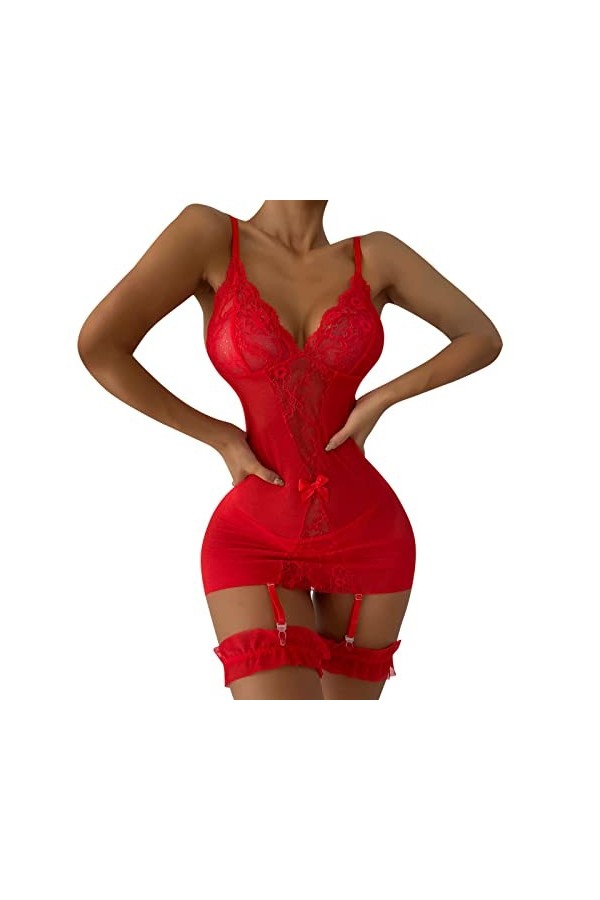 Lingerie Femme Dentelle Nuisette Ouverte Sexy Décolleté en V Sexy Teddy Lingerie Culotte Ouverte Sexy Hot Chaude Florale Col 