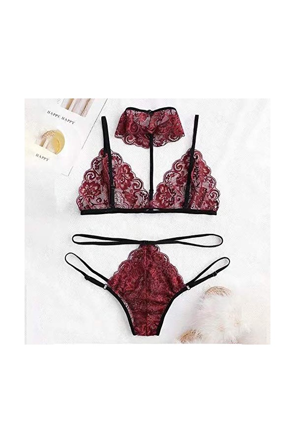 Femme Ensemble Soutien Gorge et String Erotique Vêtements De Nuit 2 Pièce sous-Vetements Dentelle Lingerie Sexy Ensemble Sexy