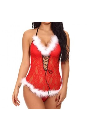 Lingerie sexy de Noël - Lingerie érotique - Chemise de nuit - Confortable - Bretelles douces - Soutien-gorge - Babydoll - Den