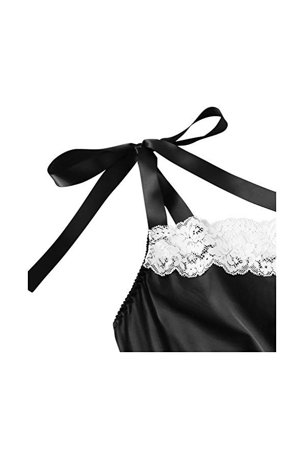 Luckywaqng Combinaison sexy en dentelle satinée et soie Blanc, Noir , XL