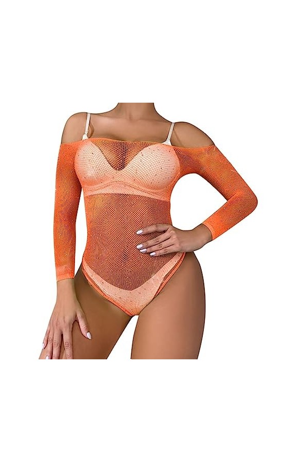 PTLLEND Lingerie Latex Taille S pour femmes Body résille siamois Strass Sexy Mesh Lingerie Onesie Jumpsuit Lingerie Sexy Hot 