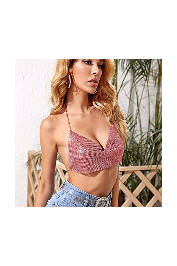 Lingerie Femme Sexy Ensemble Homme Sexy Hot y27k Chaîne de Femmes Sling Sexy Open Sequins Retour Metal Vest Top Tenue Nylon S