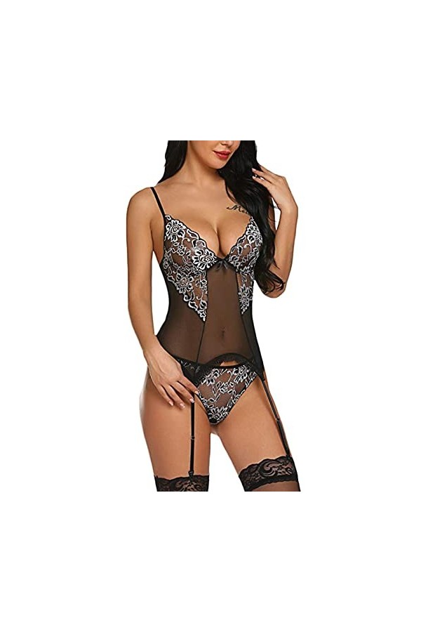 Lingerie Sexy, Femme sous-Vêtements Sexy Nuit Bretelles Maille Dentelle Hot Combinaison Une Pièce Ensemble Tenue Érotique Pet