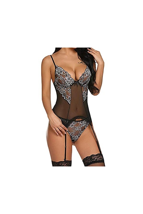 Lingerie Sexy, Femme sous-Vêtements Sexy Nuit Bretelles Maille Dentelle Hot Combinaison Une Pièce Ensemble Tenue Érotique Pet