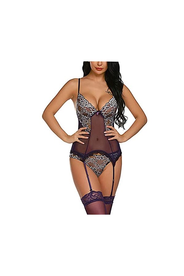 Lingerie Sexy, Femme sous-Vêtements Sexy Nuit Bretelles Maille Dentelle Hot Combinaison Une Pièce Ensemble Vetements Feminins