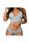 Lingerie Sexy, Femme Ensemble De Lingerie Sexy Pyjama avec Coutures en Nuisette Strings XL Noir Robe Club Libertin Simili Cui