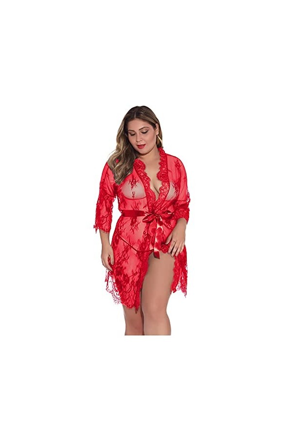liaddkv Femmes Sexy Lingerie Deep V Teddy Vêtements de Nuit avec Culotte Femme Lingerie Femme Enceinte, rouge, XXL