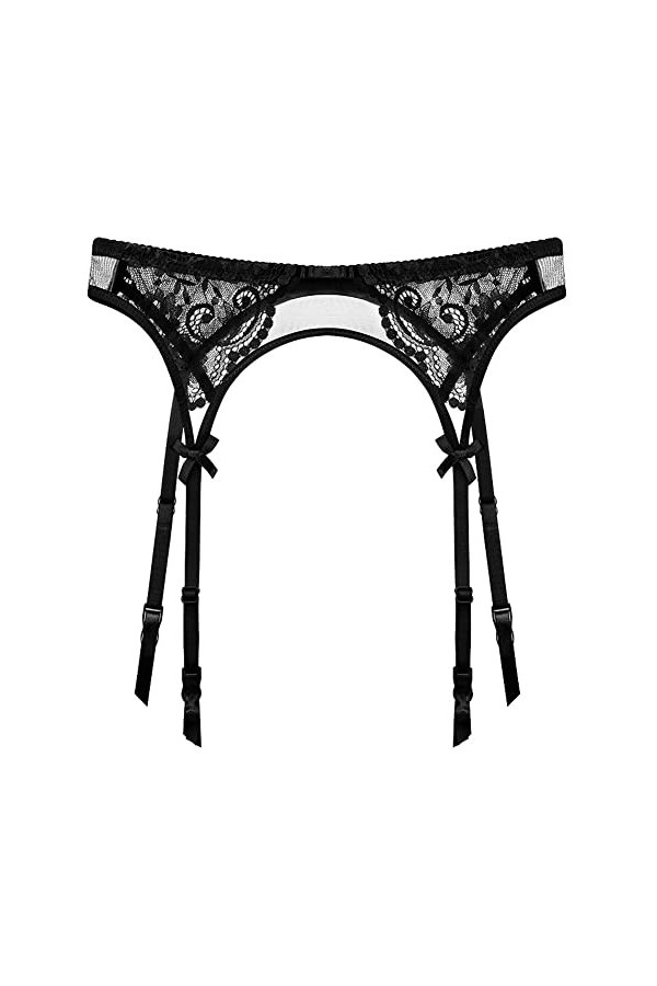 HNYBD Ensemble de lingerie rétro avec porte-jarretelles et bas en dentelle pour femme, Noir , L