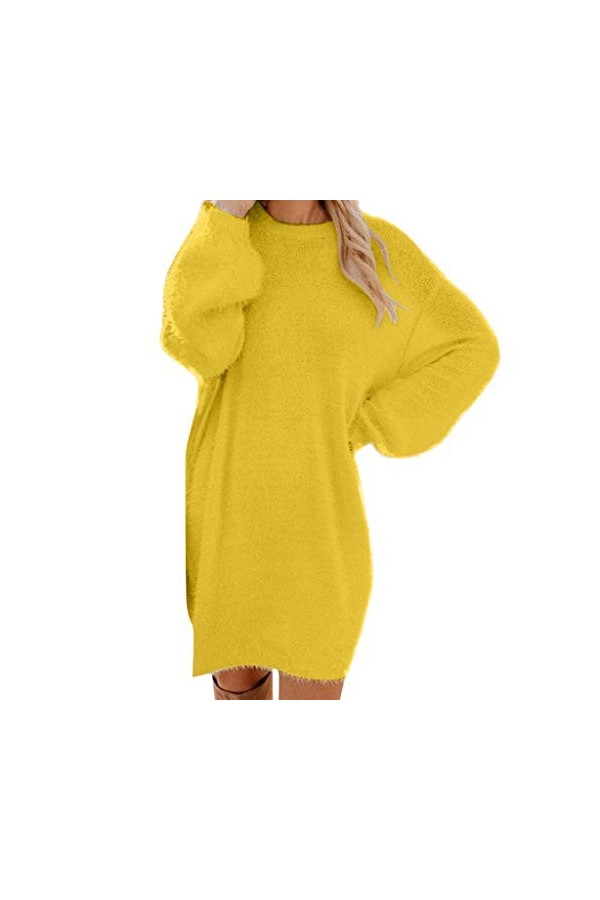 FGUUTYM Mini robe à manches longues sexy et chaude avec poche à manches longues - Pull noir avec fleurs, jaune, M