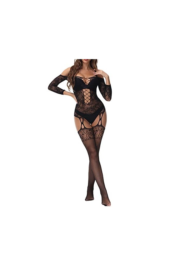 Buitifo Femmes Bas de Lingerie Bodystocking Fishnet Bodys Sexy Nuisettes Black TGB