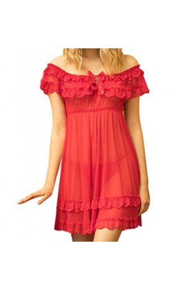 Nuisette Sexy Femme Lingerie Sexy en Dentelle Décolleté en V Sexy Teddy Robe de Nuit Femme Ensembles De Pyjama 2 Pièces Femme