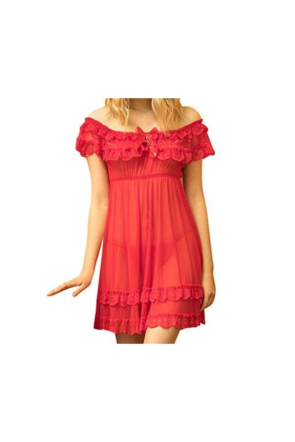 Nuisette Sexy Femme Lingerie Sexy en Dentelle Décolleté en V Sexy Teddy Robe de Nuit Femme Ensembles De Pyjama 2 Pièces Femme