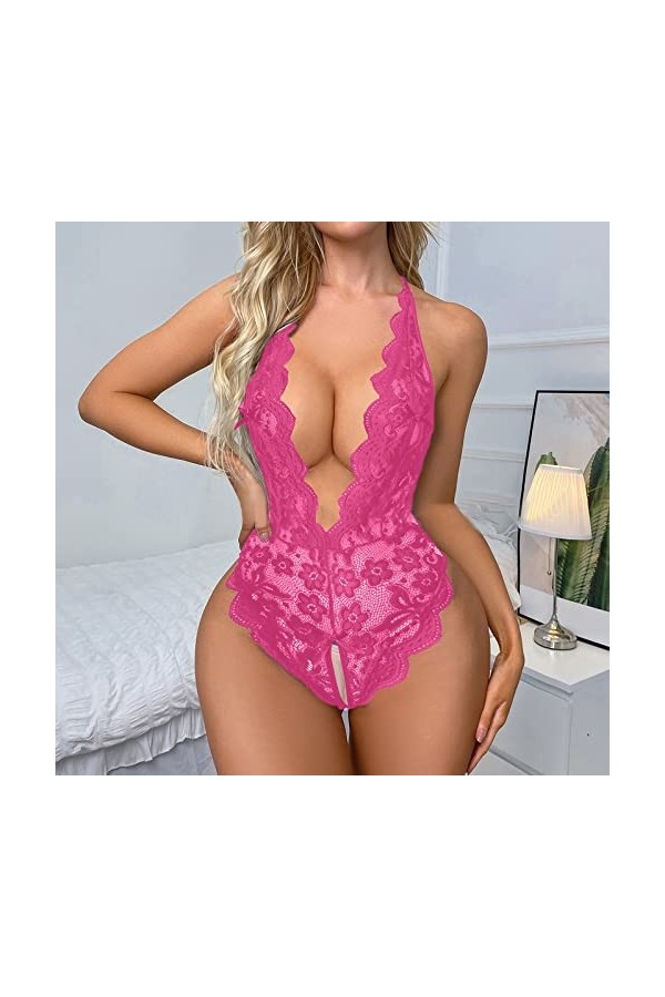 Body sexy pour femme - Lingerie en dentelle - Nuisette - Sous-vêtements sexy - Pour sexe Teddy - Col en V profond - Nuisette 