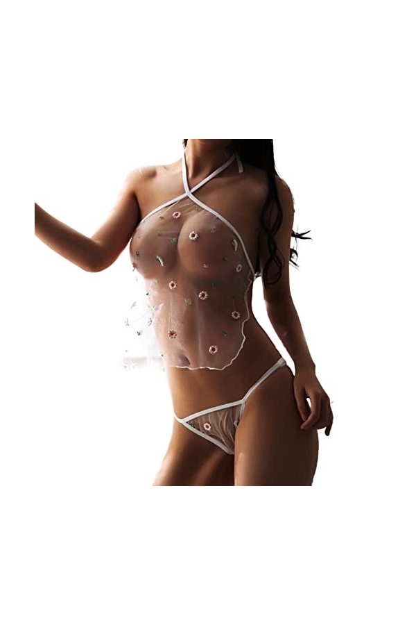 SKFLABOOF Tenu Sexy Coquin Femme Nuisette Hot Lingerie Dentelle Rouge Culotte Vêtements De Nuit Pyjama Brassière