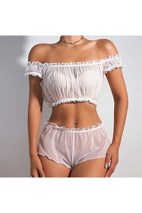 WhOpro Lingerie Hommes Transparent Sous-vêtements Lingerie Sous-vêtements Vêtements de Nuit Anneau en Acier Pyjamas Jarretièr