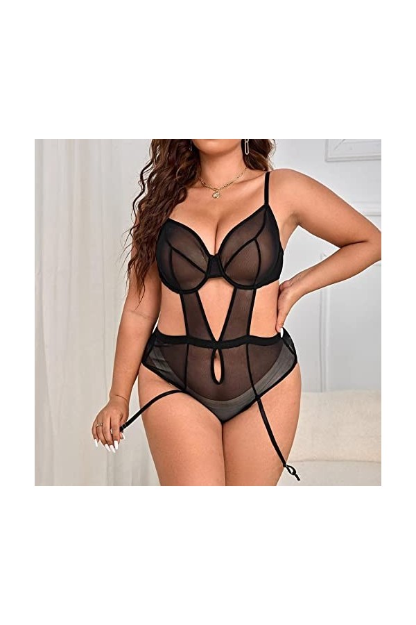 ADMAY 2023 New y/2k Style Lingerie Lingerie Moulante sans Manches en Maille Transparente pour Femmes Soutien Gorge Cuir Blac