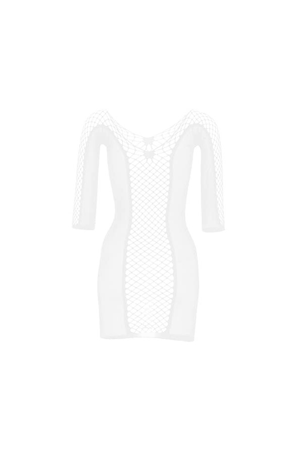 Lingerie sexy pour femme avec décolleté Onepiece Mesh Manches longues Sexy Vêtements serré Poche Hanche Jupe Bodysuit Lingeri