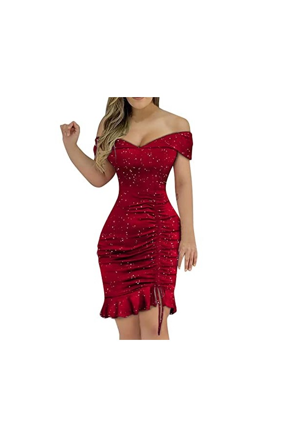 TDEOK Robe sexy noire pour femme - Simple et élégante - Robe décontractée - Robe de fête sexy, rouge, L