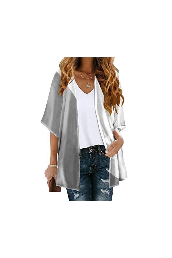 Gefomuofe Cardigan à manches longues pour femme - Robe de plage longue et fine - Veste ouverte sur le devant - Pour lété - É