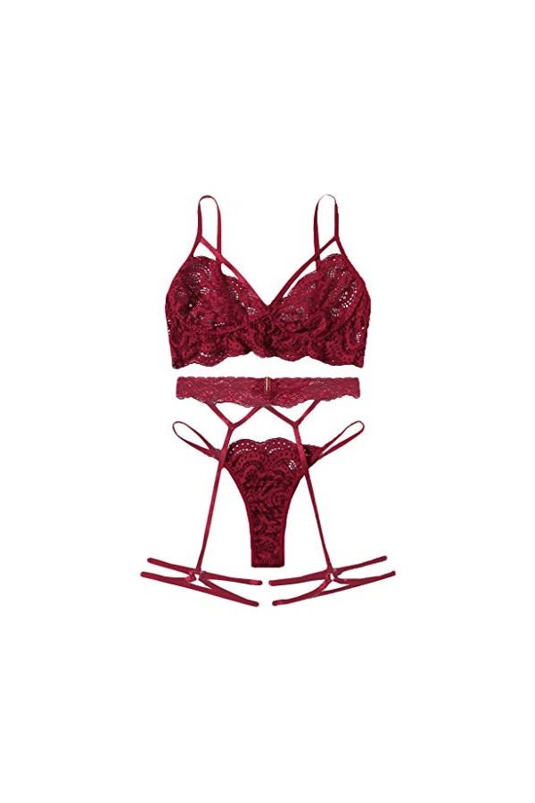 Ensemble de lingerie sexy pour femme avec bretelles et bretelles, rouge, XL