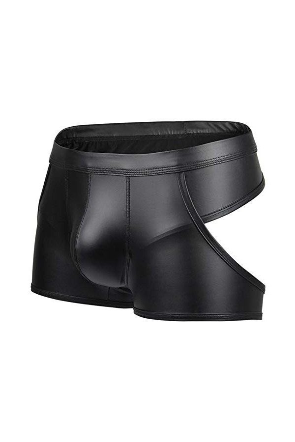 BIISDOST Hommes Sexy String Faux Cuir Lingerie Slips sous-vêtements Boxer Shorts Slips String Ensemble Satin Black, S 