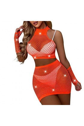 Lingerie Femme Sexy Ensemble Homme Sexy Hot y22k Sexy Résille Fille Strass Cristal Bras Manches 3 Pièce Costume Robes Bodysto