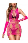 RSLOVE Lingerie Féminine Tenues Sexy Bodysuit en Résille avec Gants Bodystocking Babydoll Rouge Taille Unique