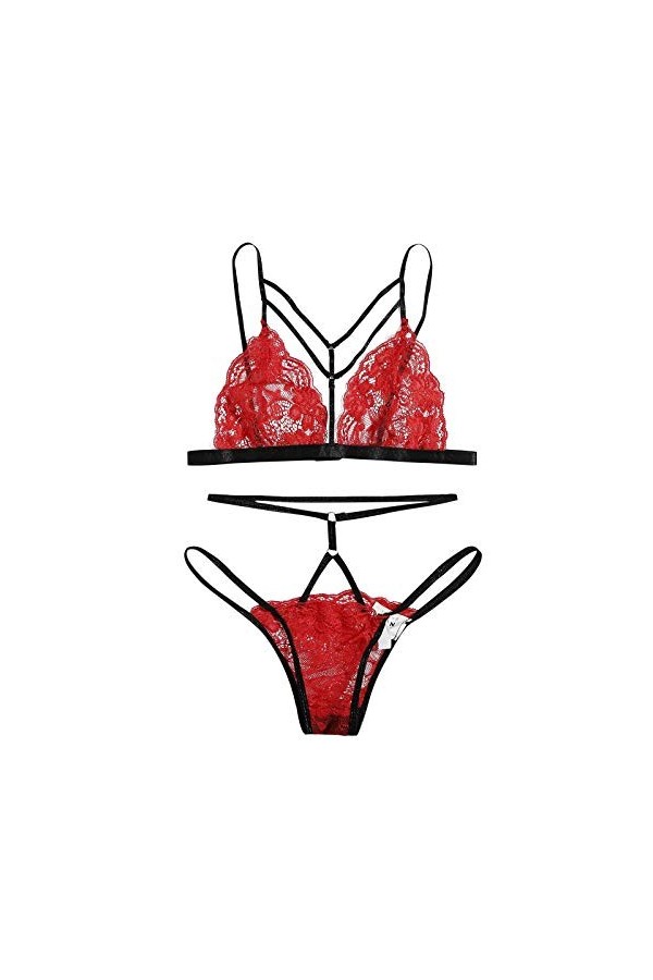 Femme sous-Vetements Erotique Ensemble Soutien Gorge et String Dentelle Vêtements De Nuit 2 Pièce Lingerie Sexy Ensemble Sexy