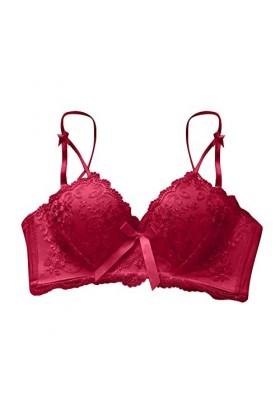 Femmes Sexy Lingerie Dentelle Push Up sans Anneau en Acier Sexy Dentelle Soutien-Gorge Menstruelle Abondant Haute Red, 85AB 