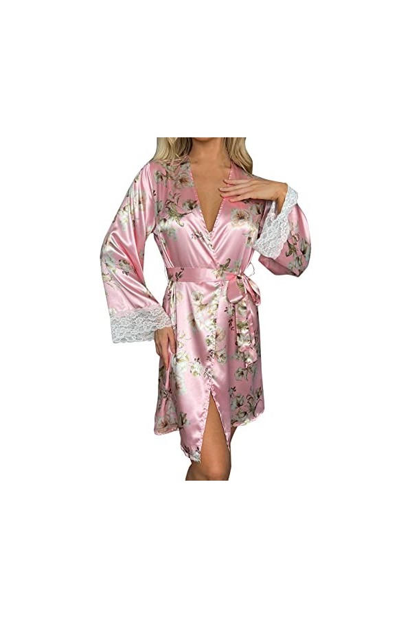 BOTCAM Ensemble de pyjama sexy en satin pour femme, Rose, M