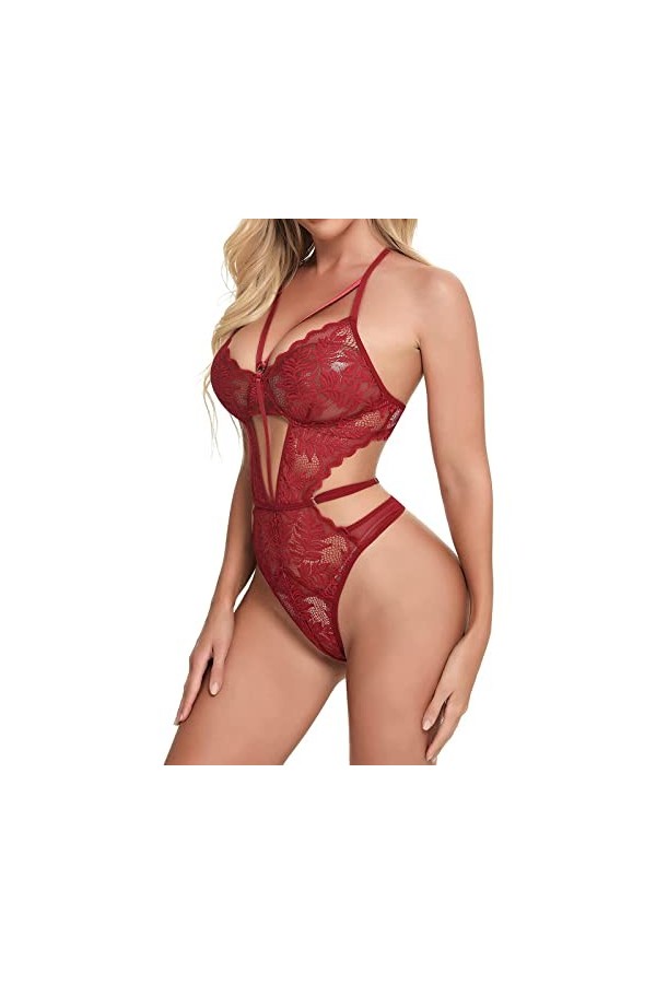 Lingerie Femme Sexy Ensemble Homme Sexy Hot y*2k High Cut Halter Deep V Neck Lingerie Body en Dentelle Florale Teddy See Thro